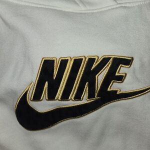 Nike White Hoodie with Black and Gold Logo